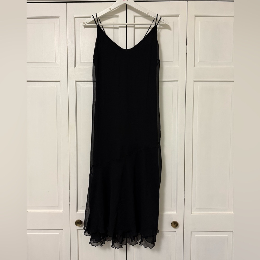 H&M Black Midi Length Dress Sheer Flowy Cocktail Party Whimsigoth Size 8